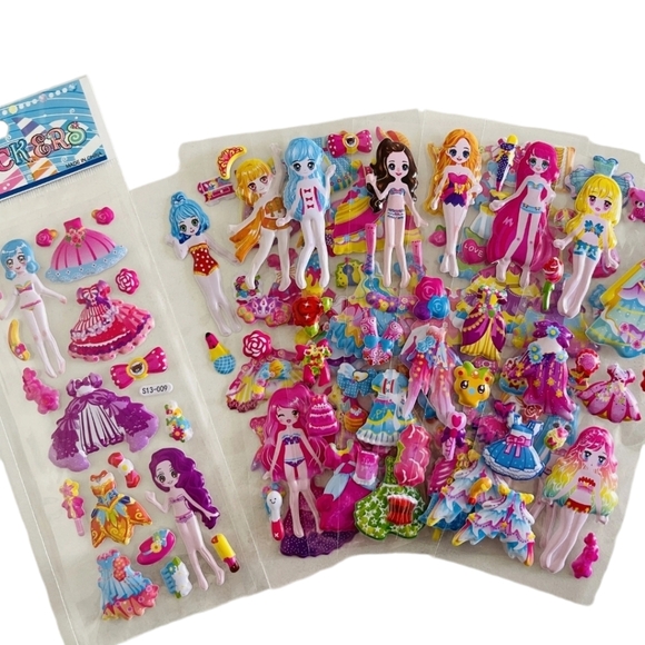 2 Packs 3D Cartoon Dress-Up Girl Puffy Stickers Adorable PVC Bubbles for Kids - Picture 3 of 15